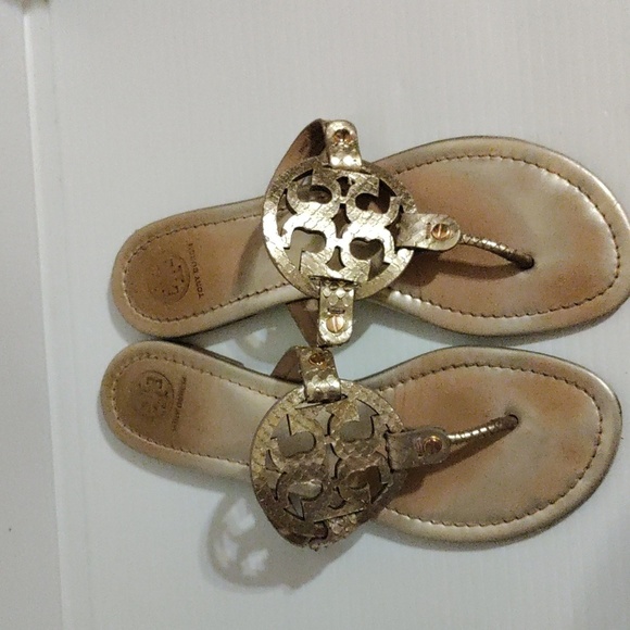 Tory Burch Metallic Gold Tumbled Miller Sandals Size 10 - Picture 2 of 11